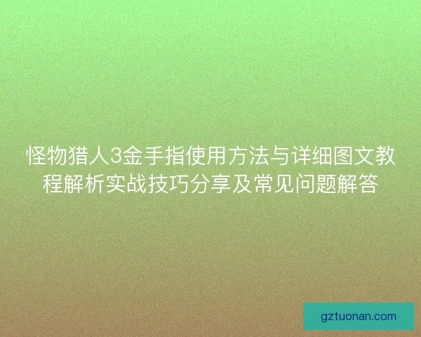 怪物猎人3金手指使用方法与详细图文教程解析实战技巧分享及常见问题解答