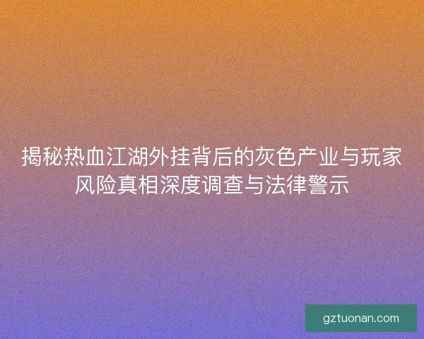 揭秘热血江湖外挂背后的灰色产业与玩家风险真相深度调查与法律警示